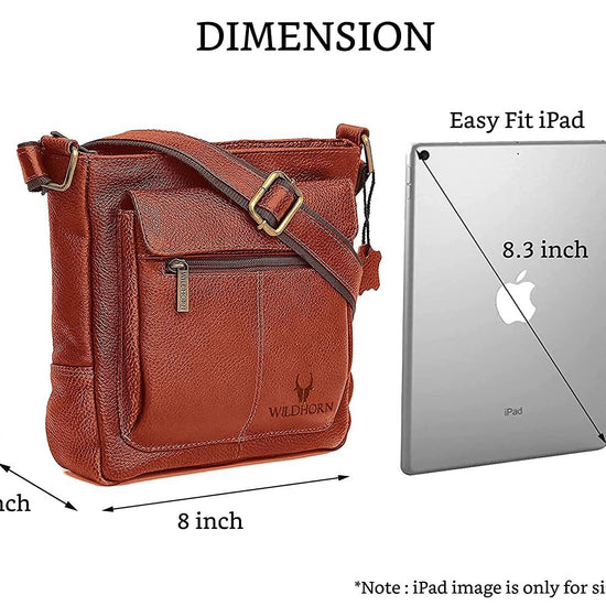 WILDHORN Leather Sling Messenger Bag for Men. DIMENTION : L-8 inch W-3 inch H-9 inch - WILDHORN