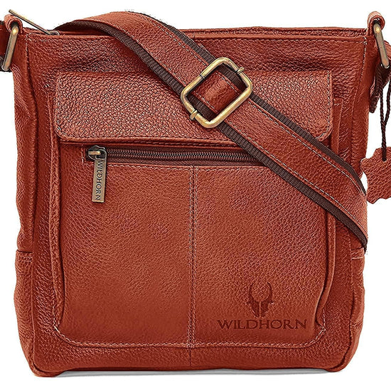 WILDHORN Leather Sling Messenger Bag for Men. DIMENTION : L-8 inch W-3 inch H-9 inch - WILDHORN