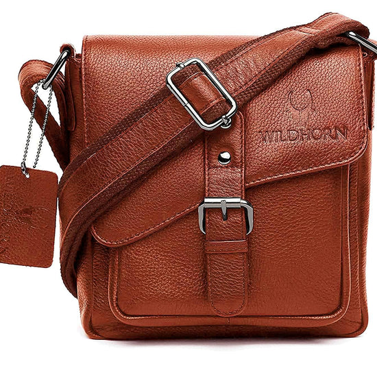WILDHORN® Original Leather 9 inch Sling Bag for Men I Multipurpose Crossbody Bag I Travel Bag with Adjustable Strap I DIMENSION: L- 8 inch H- 9 inch W- 3 inch - WILDHORN