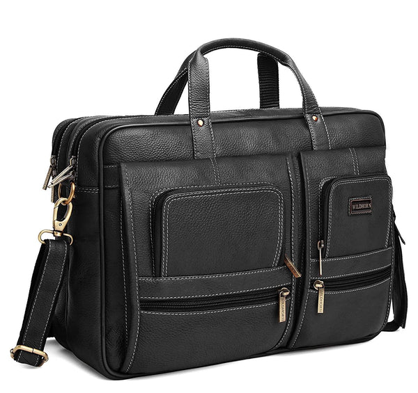 WILDHORN® Classic Leather Laptop(15.5") Messenger Bag for Men I Office Bags I Travel Bags I Carry Handle with Adjustable Strap I DIMENSION : L-16 inch W-4 inch H-12 inch