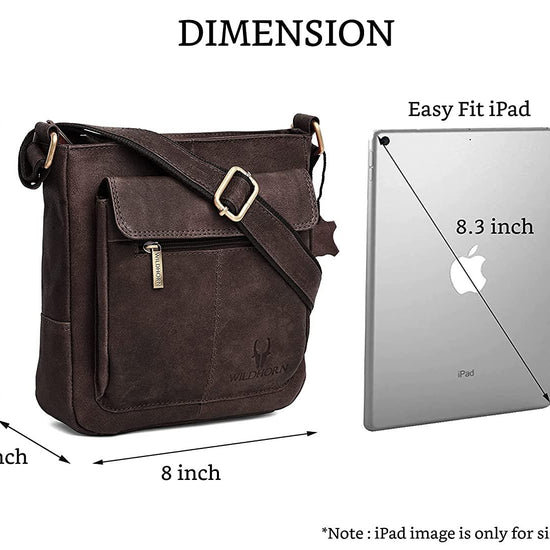 WILDHORN Leather Sling Messenger Bag for Men. DIMENTION : L-8 inch W-3 inch H-9 inch - WILDHORN