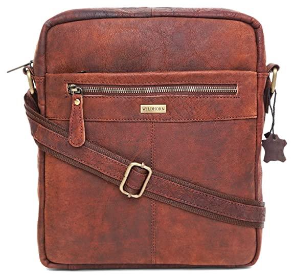 WILDHORN Leather Men's sling Bag I Messenger Bag I Zipper Crossbody Shoulder Satchel Bags for Work Business & Travel Dimension: L- 11 inch H- 12.5 inch W- 2.5 inch - WILDHORN