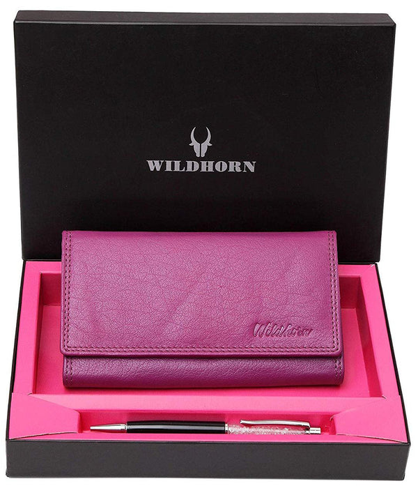 WildHorn®Women's Leather Wallet and Pen Combo Set - WILDHORN