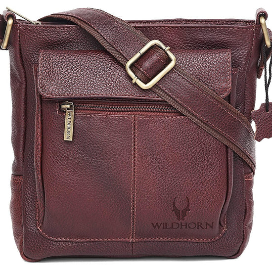 WILDHORN Leather Sling Messenger Bag for Men. DIMENTION : L-8 inch W-3 inch H-9 inch - WILDHORN