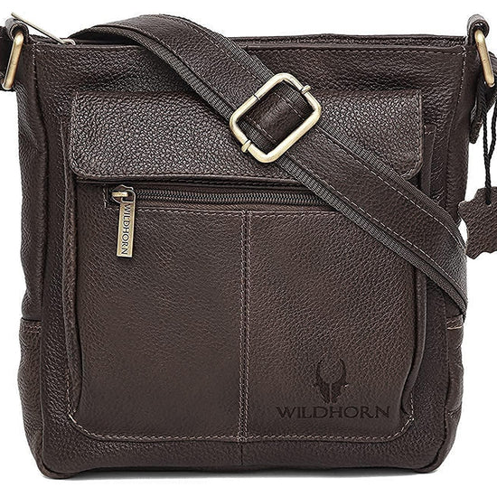 WILDHORN Leather Sling Messenger Bag for Men. DIMENTION : L-8 inch W-3 inch H-9 inch - WILDHORN