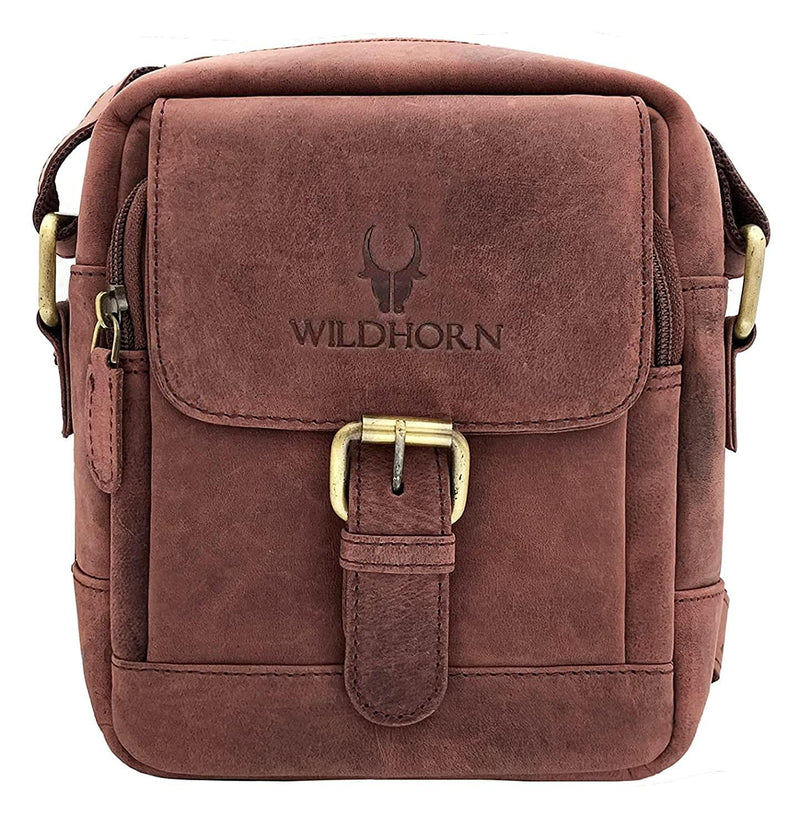 WildHorn® Original Leather 9 inch Sling Bag for Men I Multipurpose Crossbody Bag I Travel Bag with Adjustable Strap I DIMENSION: L- 8 inch H- 9 inch W- 3 inch - WILDHORN