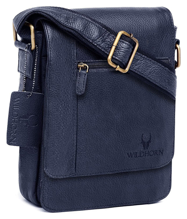 WildHorn® Leather 8.5 inch Sling Messenger Bag for Men I Multipurpose Crossbody Bag I Travel Bag with Adjustable Strap I IDIMENSION: L- 8.5inch H- 10.5inch W- 3inch - WILDHORN