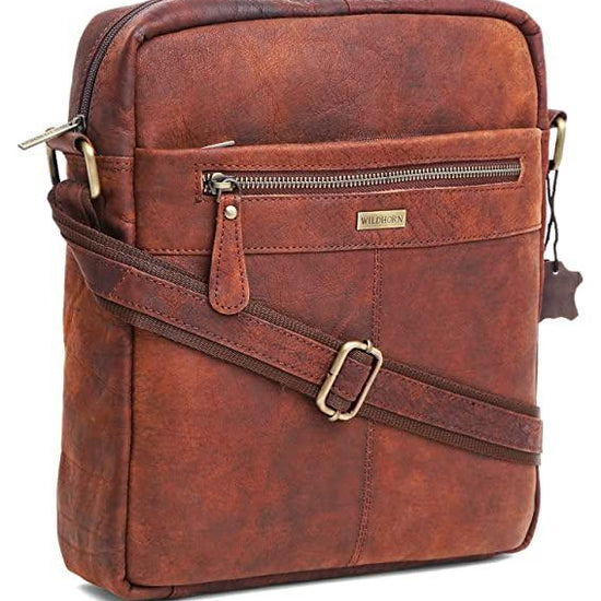 WILDHORN Leather Men's sling Bag I Messenger Bag I Zipper Crossbody Shoulder Satchel Bags for Work Business & Travel Dimension: L- 11 inch H- 12.5 inch W- 2.5 inch - WILDHORN