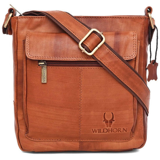 WILDHORN Leather Sling Messenger Bag for Men. DIMENTION : L-8 inch W-3 inch H-9 inch - WILDHORN