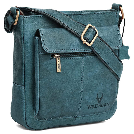 WILDHORN Leather Sling Messenger Bag for Men. DIMENTION : L-8 inch W-3 inch H-9 inch - WILDHORN