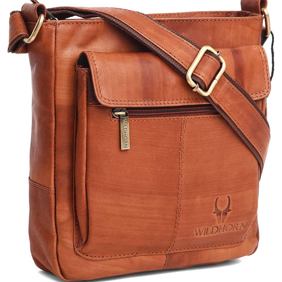 WILDHORN Leather Sling Messenger Bag for Men. DIMENTION : L-8 inch W-3 inch H-9 inch - WILDHORN