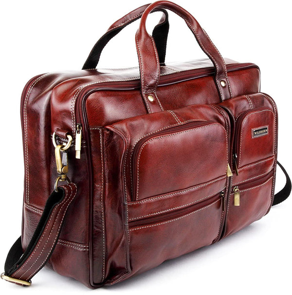 WILDHORN® Classic Leather Laptop(15.5") Messenger Bag for Men I Office Bags I Travel Bags I Carry Handle with Adjustable Strap I DIMENSION : L-16 inch W-4 inch H-12 inch
