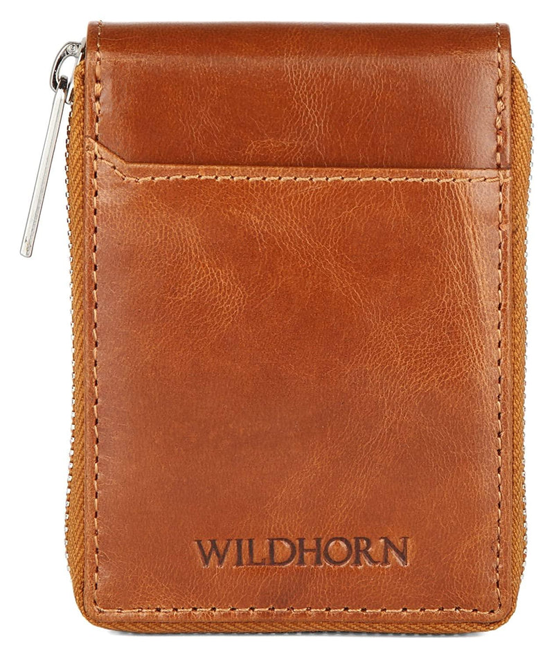 WILDHORN Leather 9 Slot Vertical Credit Debit Card Holder for Men & Women I Zipper Money Wallet I Coin Purse I External ID Slot I Cash Compartment - WILDHORN