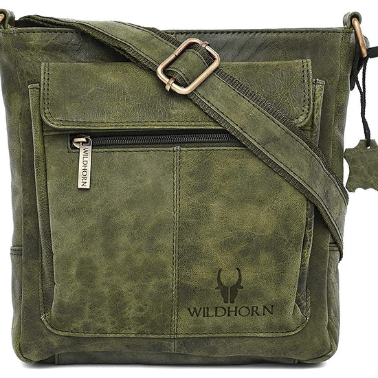 WILDHORN Leather Sling Messenger Bag for Men. DIMENTION : L-8 inch W-3 inch H-9 inch - WILDHORN