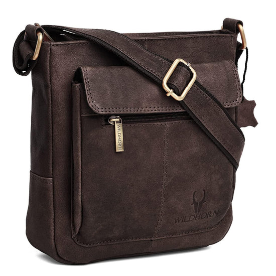 WILDHORN Leather Sling Messenger Bag for Men. DIMENTION : L-8 inch W-3 inch H-9 inch - WILDHORN
