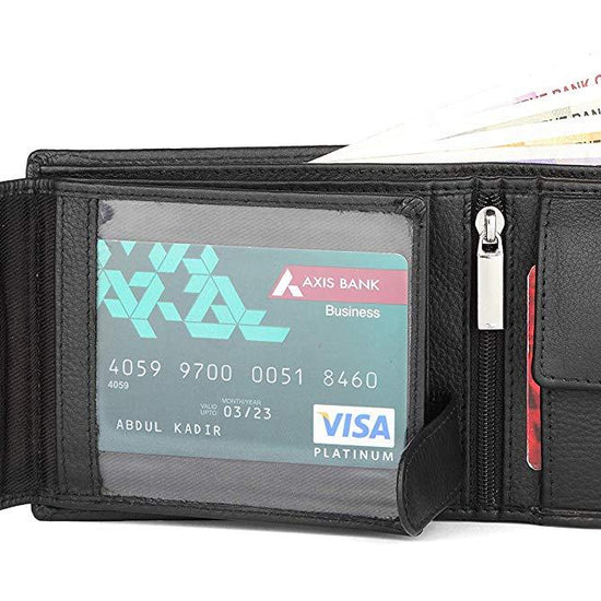 Napa Hide RFID Protected Genuine High Quality Leather Wallet & Pen Combo for Men (Black) - WILDHORN