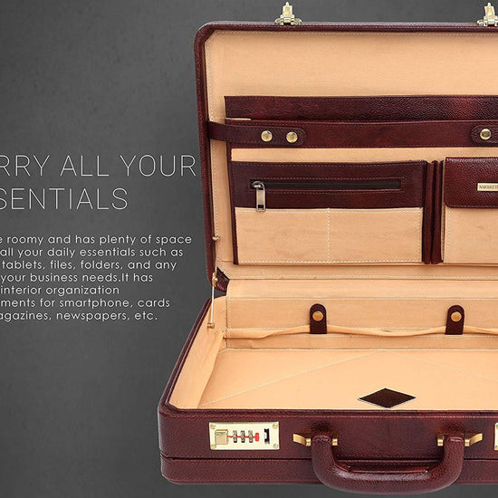 WildHorn® 100% Genuine Leather Premium Briefcase Attache Bag|Office|Meeting (Dimension : 17 x 12.5 x 4 Inch) - WILDHORN