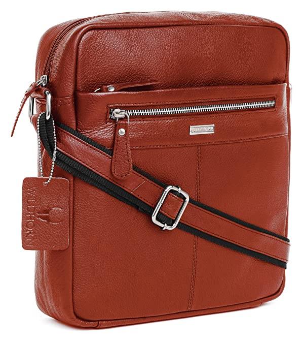 WILDHORN Leather Men's sling Bag I Messenger Bag I Zipper Crossbody Shoulder Satchel Bags for Work Business & Travel Dimension: L- 11 inch H- 12.5 inch W- 2.5 inch - WILDHORN