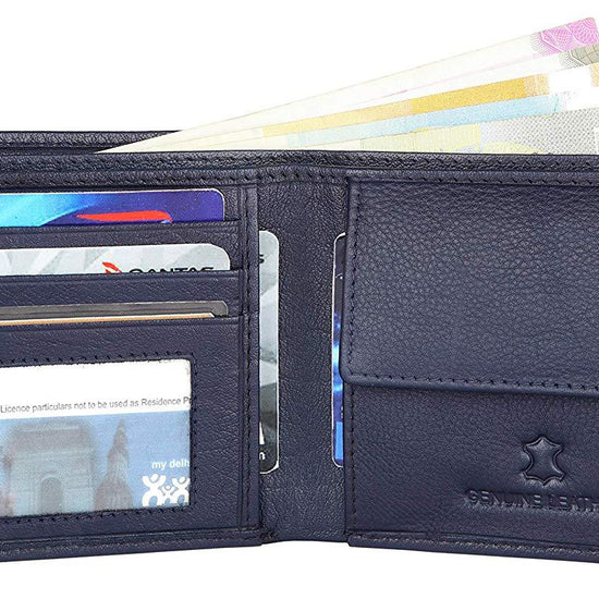 Napa Hide RFID Protected Genuine High Quality Leather Wallet & Pen Combo for Men (BLUE NAPA) - WILDHORN