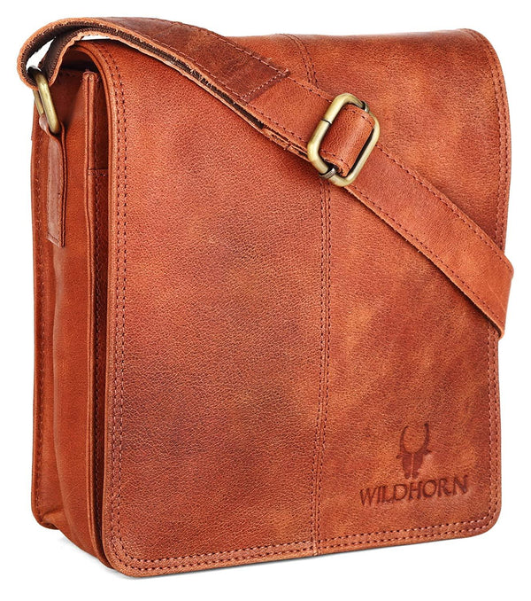 WILDHORN� Leather 8 inch Sling Messenger Bag for Men I Multipurpose Crossbody Bag I Travel Bag with Adjustable Strap I Utility Bag I Dimension : L-8 inch W-3 inch H-9 inch