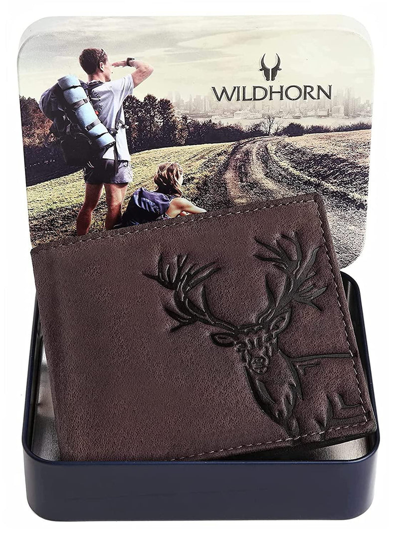 WILDHORN® Antlers Hunter Leather Wallet for Men (TAN)