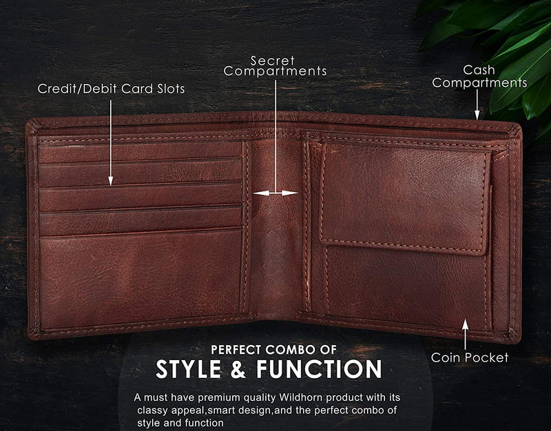 WildHorn® RFID Protected Genuine High Quality Leather Wallet Keychain & Pen Combo for Men