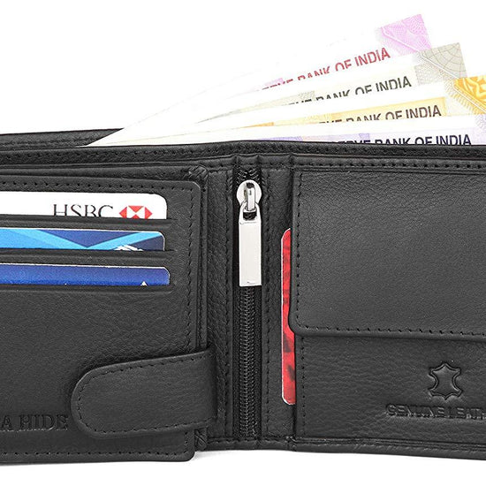 Napa Hide RFID Protected Genuine High Quality Leather Wallet & Pen Combo for Men (Black) - WILDHORN