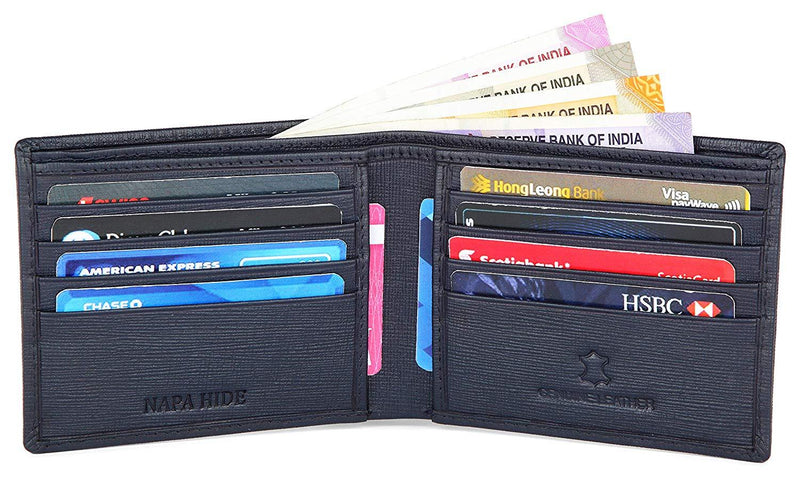 Napa Hide RFID Protected Genuine High Quality Leather Wallet & Pen Combo for Men (Blue) - WILDHORN