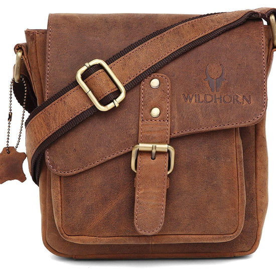 WILDHORN® Original Leather 9 inch Sling Bag for Men I Multipurpose Crossbody Bag I Travel Bag with Adjustable Strap I DIMENSION: L- 8 inch H- 9 inch W- 3 inch - WILDHORN