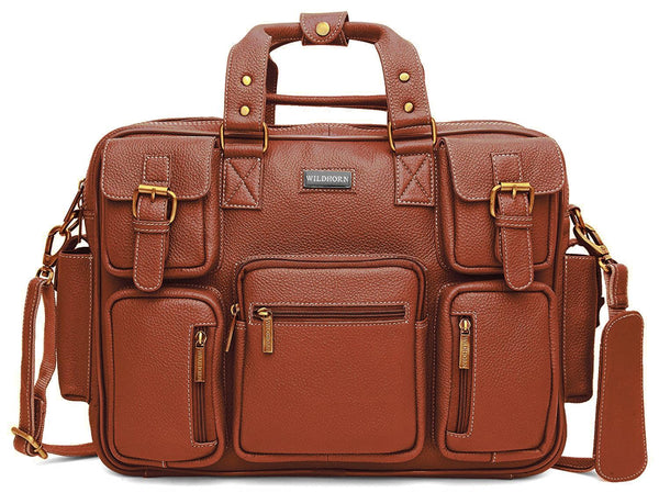 WILDHORN Leather Briefcase for Men I Computer Bag Laptop Bag I Business Travel Messenger Bag For Men l Large 16.5 Inch For Daily Use