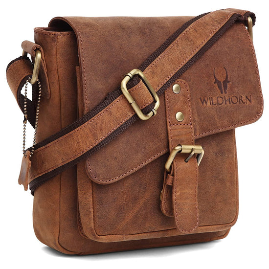 WILDHORN® Original Leather 9 inch Sling Bag for Men I Multipurpose Crossbody Bag I Travel Bag with Adjustable Strap I DIMENSION: L- 8 inch H- 9 inch W- 3 inch - WILDHORN