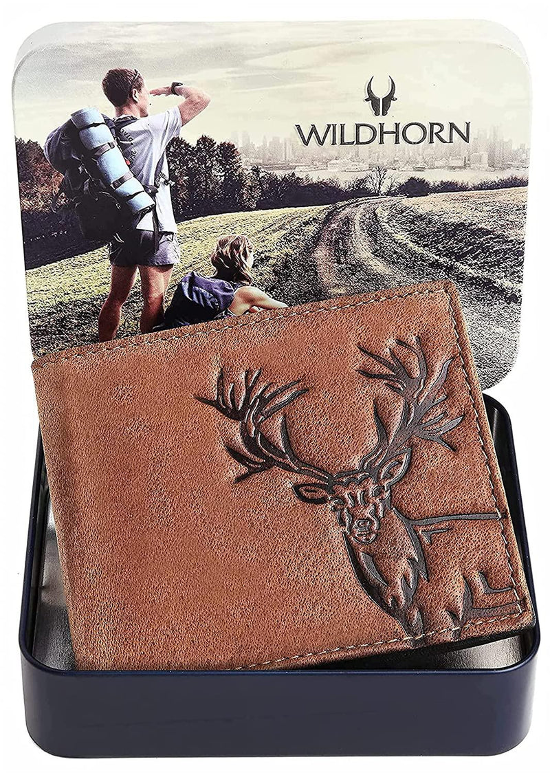 WILDHORN® Antlers Hunter Leather Wallet for Men (TAN)
