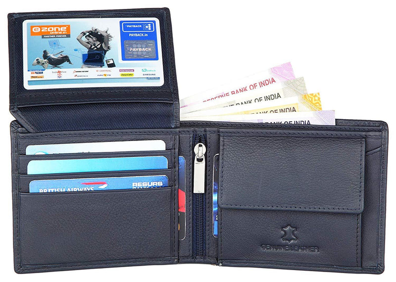 Napa Hide RFID Protected Genuine High Quality Leather Wallet & Pen Combo for Men (NAVY BLUE) - WILDHORN