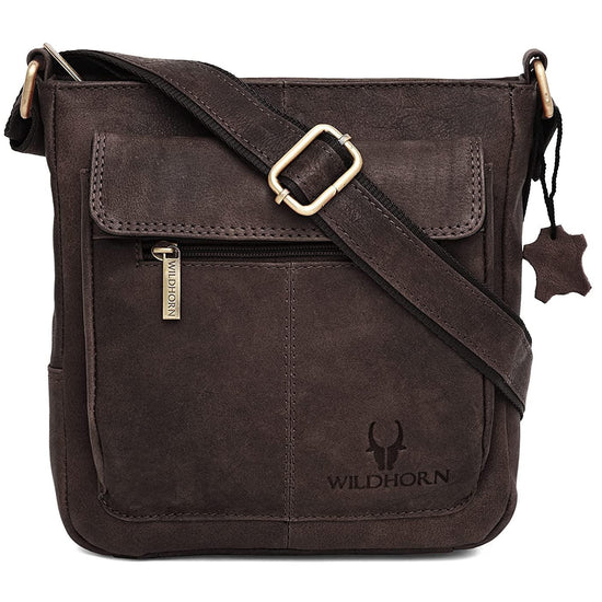 WILDHORN Leather Sling Messenger Bag for Men. DIMENTION : L-8 inch W-3 inch H-9 inch - WILDHORN