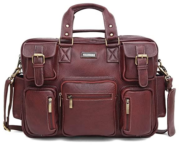 WILDHORN Leather Briefcase for Men I Computer Bag Laptop Bag I Business Travel Messenger Bag For Men l Large 16.5 Inch For Daily Use