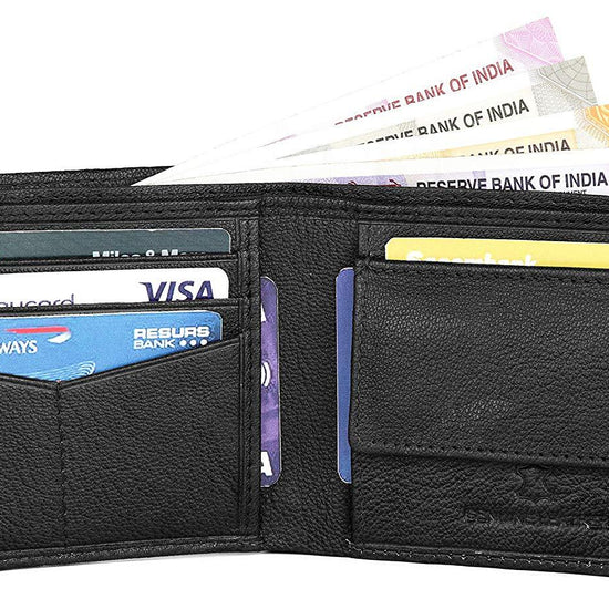 Napa Hide RFID Protected Genuine High Quality Leather Wallet & Pen Combo for Men (black) - WILDHORN