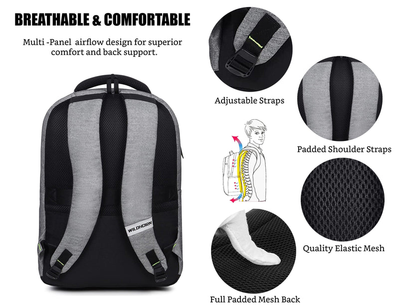 WILDHORN Laptop Backpack for Men, Extra Large 30L Travel Backpack with Multi Zip Compartment, Business College Bookbags Fit 15.6 Inch Laptop I Ultra Strong Stitching