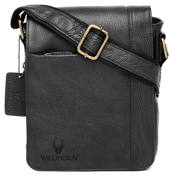 WildHorn Leather 8.5 inch Sling Messenger Bag for Men I Multipurpose Crossbody Bag I Travel Bag with Adjustable Strap I DIMENSION: L- 8.5inch H- 10.5inch W- 3inch…