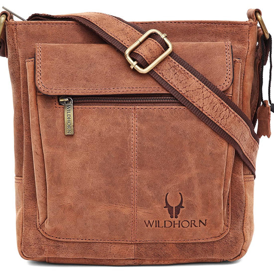 WILDHORN Leather Sling Messenger Bag for Men. DIMENTION : L-8 inch W-3 inch H-9 inch - WILDHORN