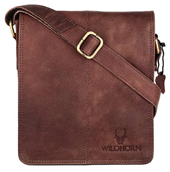 WILDHORN� Leather 8 inch Sling Messenger Bag for Men I Multipurpose Crossbody Bag I Travel Bag with Adjustable Strap I Utility Bag I Dimension : L-8 inch W-3 inch H-9 inch - WILDHORN
