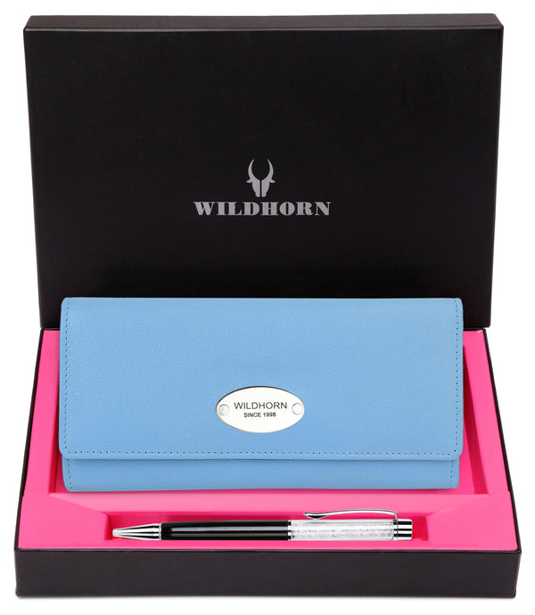 WILDHORN® Women's Leather Wallet and Pen Combo Set - WILDHORN