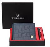 WildHorn® RFID Protected Genuine High Quality Leather Wallet & Pen Combo for Men - WILDHORN