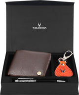WildHorn® RFID Protected Genuine High Quality Leather Wallet Keychain & Pen Combo for Men - WILDHORN