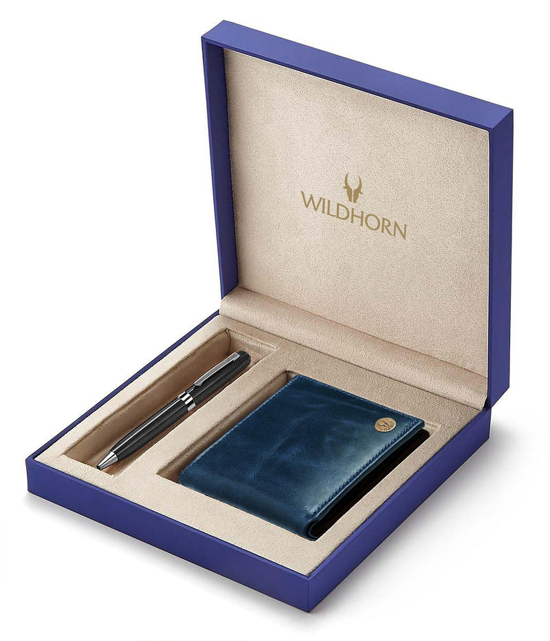 WILDHORN® RFID Protected Genuine High Quality Classic Leather Wallet & Pen Combo for Men