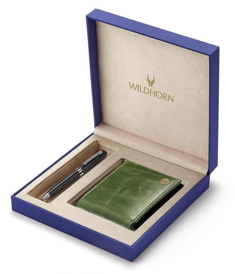 WILDHORN® RFID Protected Genuine High Quality Classic Leather Wallet & Pen Combo for Men