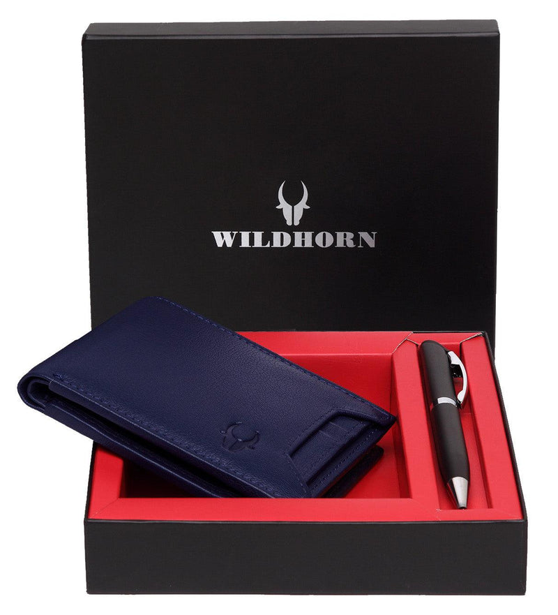 WildHorn® RFID Protected Genuine High Quality Leather Wallet & Pen Combo for Men - WILDHORN