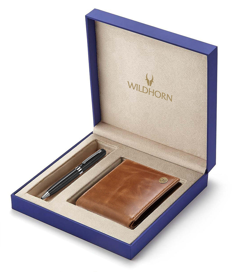 WILDHORN® RFID Protected Genuine High Quality Classic Leather Wallet & Pen Combo for Men