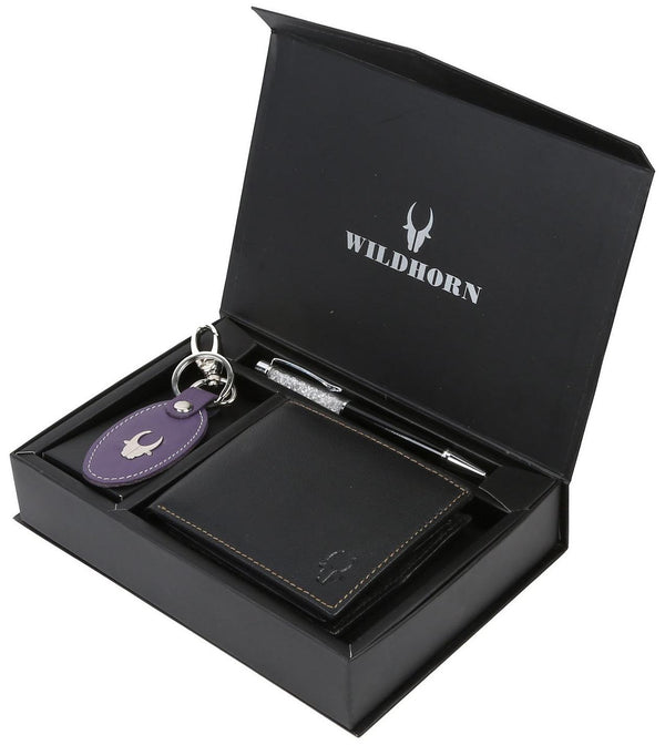 WildHorn® RFID Protected Genuine High Quality Leather Wallet,Keychain & Pen Combo for Men - WILDHORN