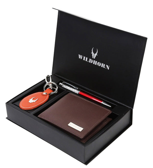 WildHorn® RFID Protected Genuine High Quality Leather Wallet,Keychain & Pen Combo for Men - WILDHORN