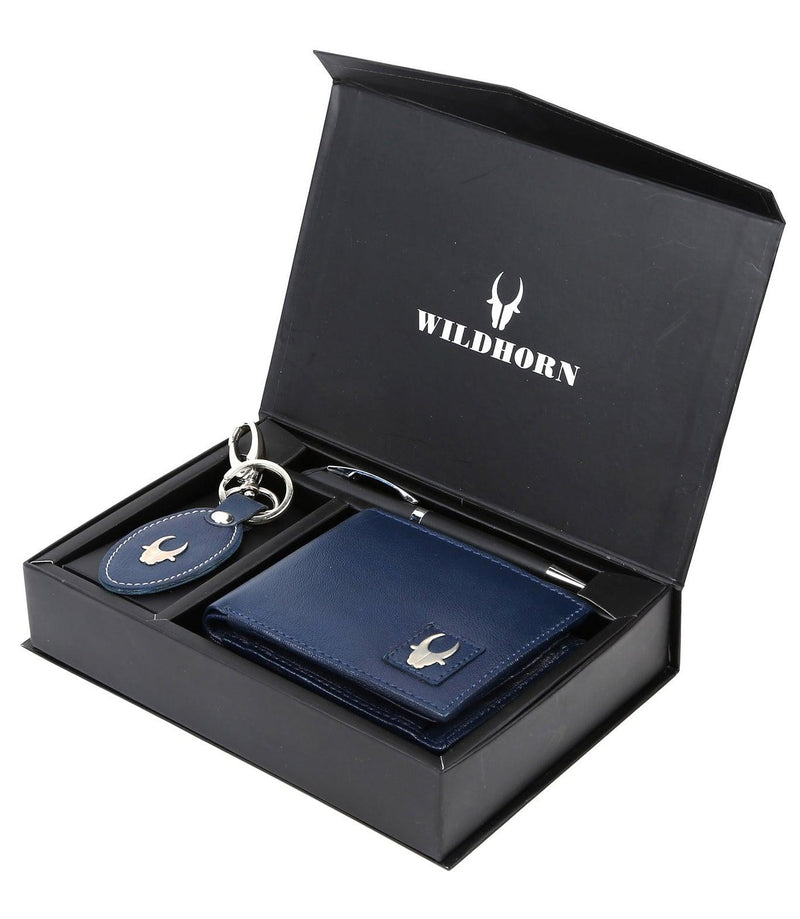 WildHorn® RFID Protected Genuine High Quality Leather Wallet,Keychain & Pen Combo for Men - WILDHORN